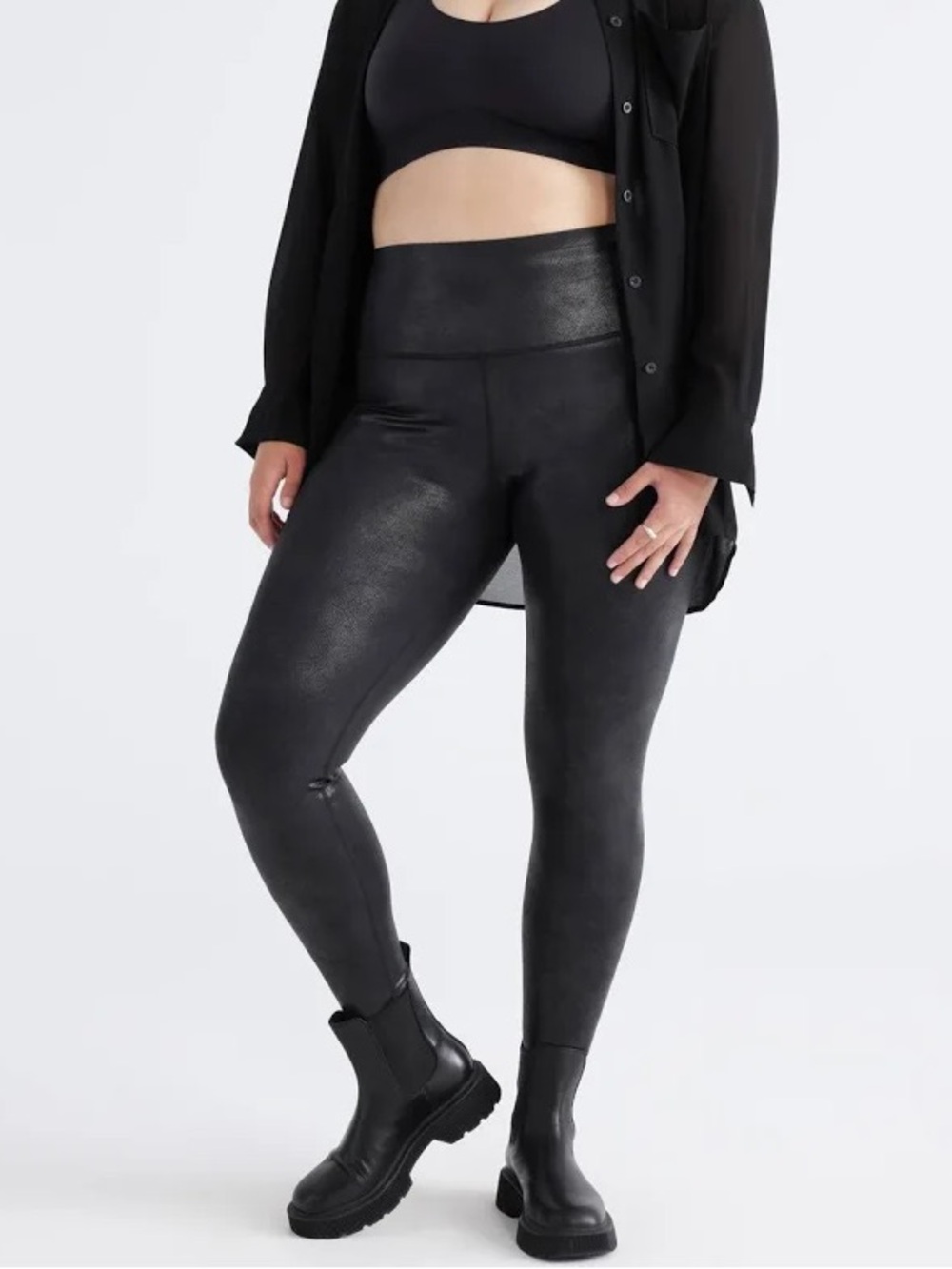 Knix Papaya Sculpt 7/8 Leggings size Large Faux Leather Black